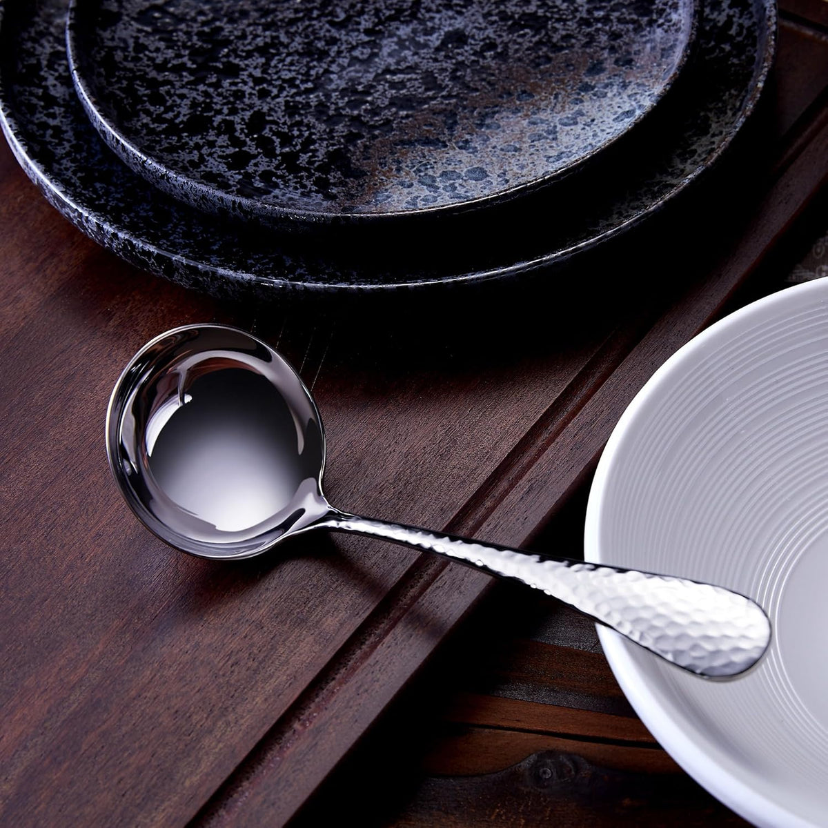KEAWELL Premium 7.3-Inch Hammered 18/10 Stainless Steel Gravy Ladle