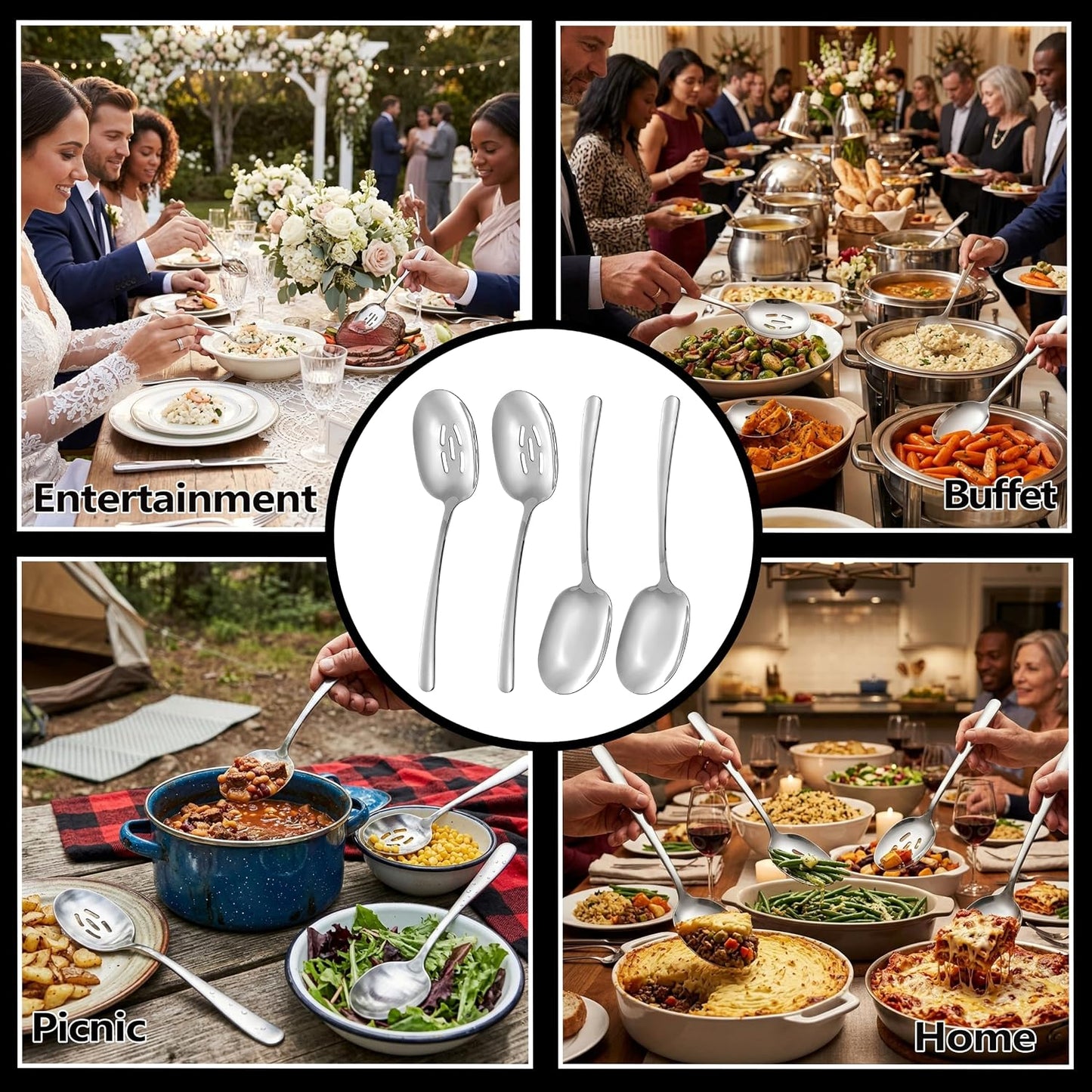 Large Serving Spoons, 18/10 Stainless Steel Serving Spoon for Buffet